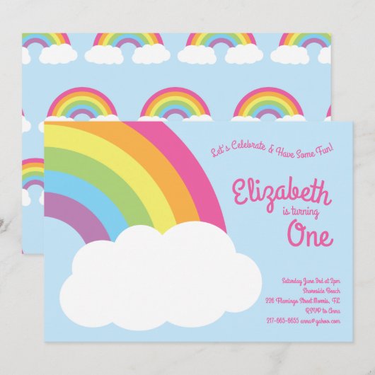 Regenboog Schattigee Kinder 1e verjaardagsfeest Kaart (Voorkant / Achterkant)