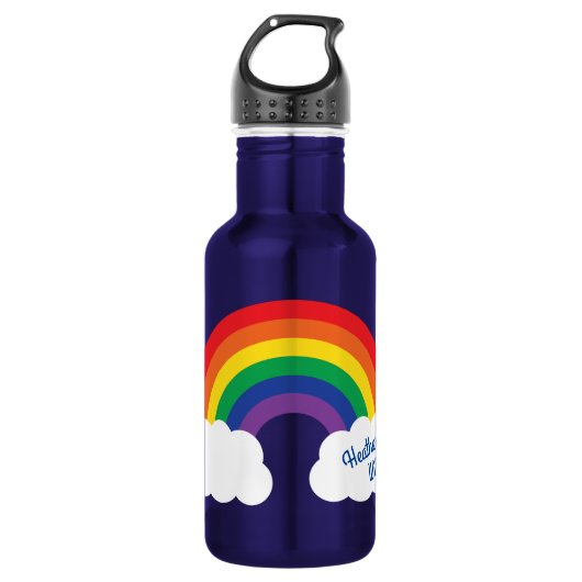 Regenboog Schattigee Kinder waterfles met naam Waterfles (Voorkant)
