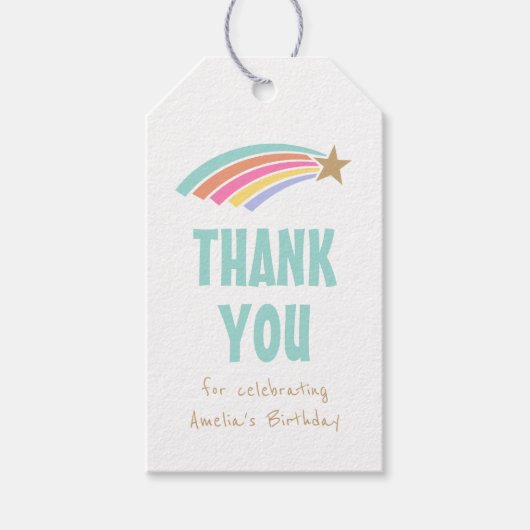 Regenboog Schietende Ster Verjaardag Dank u Feest Cadeaulabel (Voorkant)