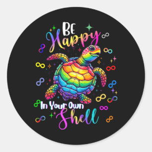 Regenboog Schildpad Wees Gelukkig In Eigen Schil A Ronde Sticker