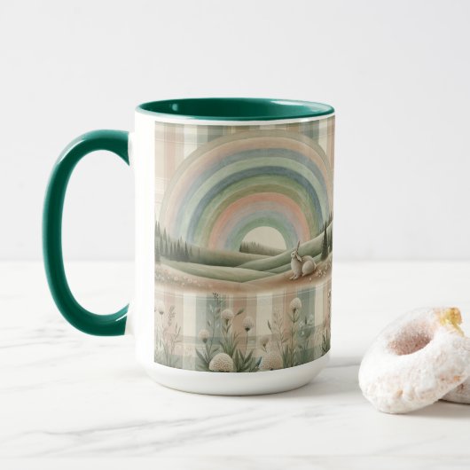 Regenboog Schotse Ruit Mok (Met donut)
