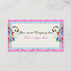 Regenboog scroll blad blauw roze damast randen visitekaartje