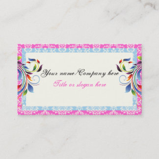 Regenboog scroll blad blauw roze damast randen visitekaartje
