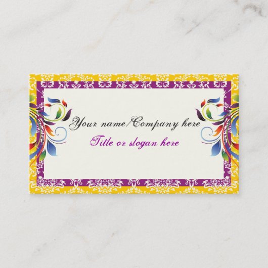 Regenboog scroll blad geel purpledamask borders visitekaartje (Voorkant)