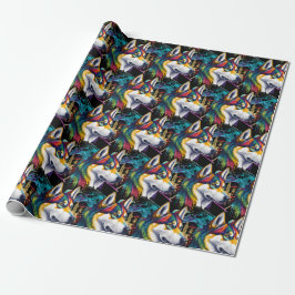 Regenboog Siberische Husky Waterverf Cadeaupapier