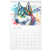 Regenboog Siberische Husky Waterverf Kalender (Jan 2027)