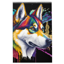 Regenboog Siberische Husky Waterverf