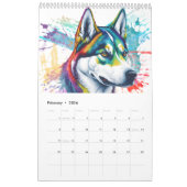 Regenboog Siberische Husky Waterverf Kalender (Feb 2026)