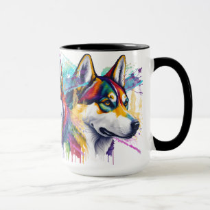Regenboog Siberische Husky Waterverf Mok