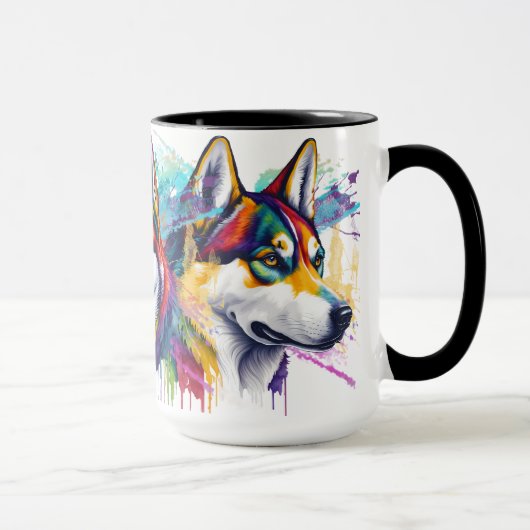 Regenboog Siberische Husky Waterverf Mok (Rechts)