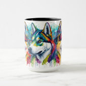 Regenboog Siberische Husky Waterverf Mok (Midden)