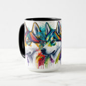 Regenboog Siberische Husky Waterverf Mok (Voorkant links)