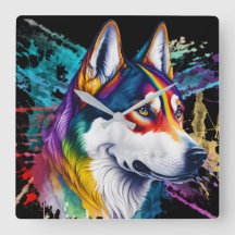Regenboog Siberische Husky Waterverf