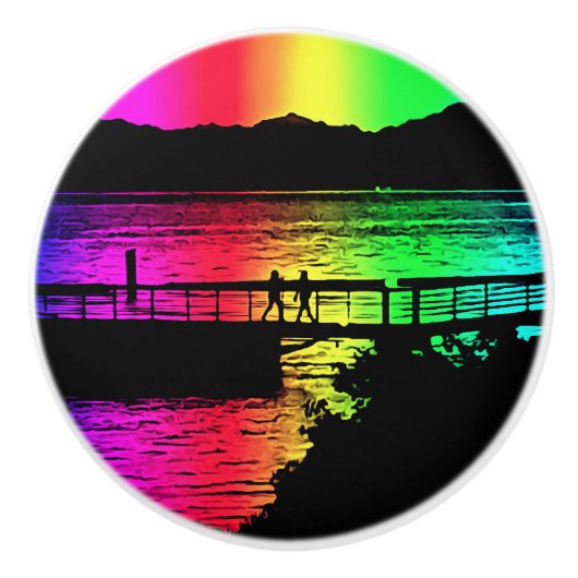 Regenboog Silhouetten bij het Meermeubilair Trek Keramische Knop (Voorkant)