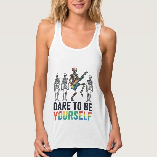 Regenboog Skelet Durf Jezelf Te Zijn Vectorontwerp Tanktop (Voorkant)