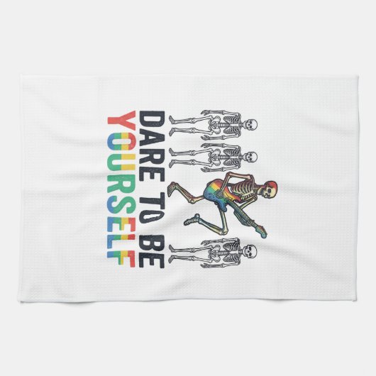 Regenboog Skelet Durf Jezelf Te Zijn Vectorontwerp Theedoek (Horizontaal)