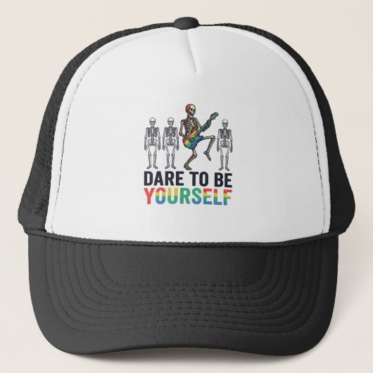 Regenboog Skelet Durf Jezelf Te Zijn Vectorontwerp Trucker Pet (Voorkant)
