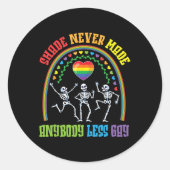 Regenboog skeletten dansende schaduw maakte nooit  ronde sticker (Voorkant)