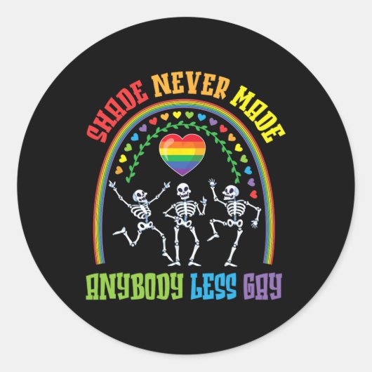 Regenboog skeletten dansende schaduw maakte nooit  ronde sticker (Voorkant)