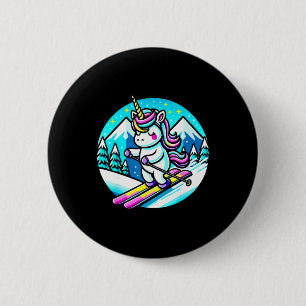 Regenboog Skiën Eenhoorn Kawaii Ski Schattig Paste Ronde Button 5,7 Cm