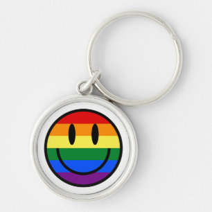 Regenboog Smiley Gezicht Sleutelhanger