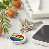 Regenboog Smiley Gezicht Sleutelhanger (Zijkant)