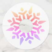 Regenboog sneeuwvlok rond papier wijnglaslabel (Voorkant)