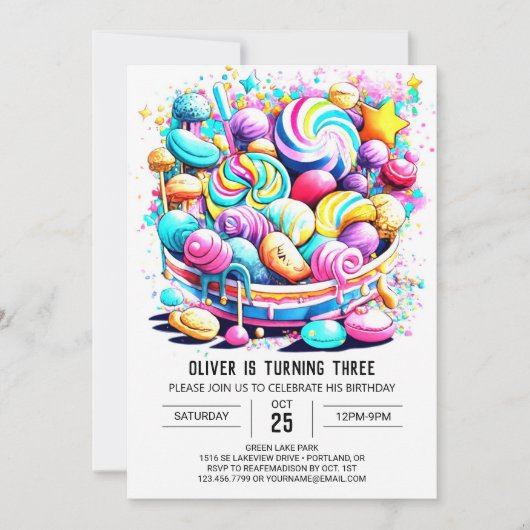 Regenboog Snoep bewerkbare Verjaardag Kaart (Voorkant)