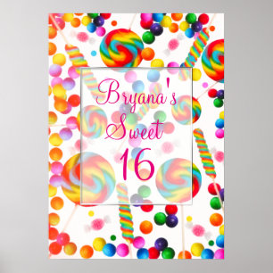 Regenboog Snoep Candyland Verjaardagsfeest Banner Poster