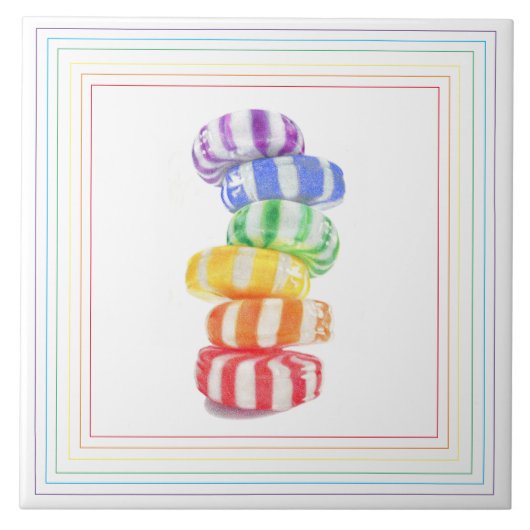 REGENBOOG SNOEP keramische Tegel Tegeltje (Voorkant)