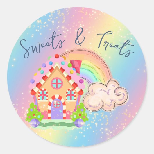 Regenboog Snoep Landhuis Ronde Sticker (Voorkant)