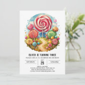 Regenboog Snoep Lollipop Verjaardag Kaart (Staand voorkant)