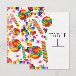 Regenboog Snoep Verjaardagsfeest Tafel Nummerkaart Kaart