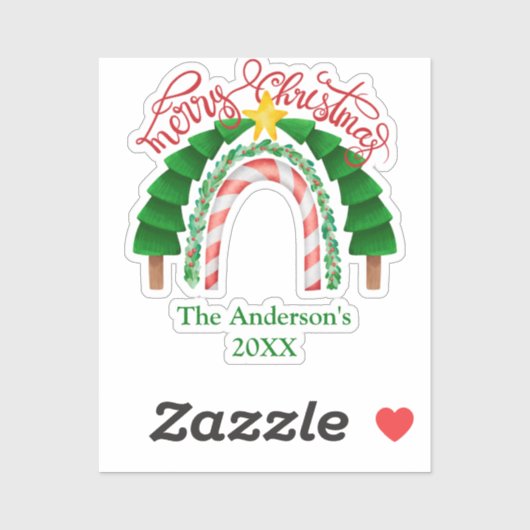 Regenboog Snoepriet Rood Groen Kerstbomen Sticker (Vel)