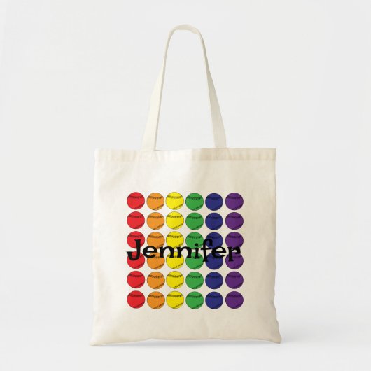 Regenboog Softbal met naam Tote Bag (Voorkant)