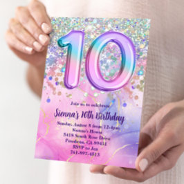 Regenboog Sparkle Glitter 10e Verjaardagsfeest Kaart