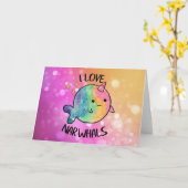 Regenboog sparkle I love Narwhals Kaart (Gele Bloem)