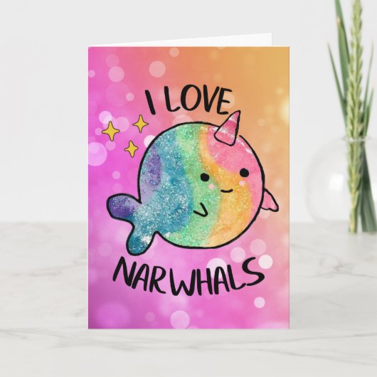 Regenboog sparkle I love Narwhals Kaart (Voorkant)