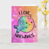 Regenboog sparkle I love Narwhals Kaart (Gele Bloem)