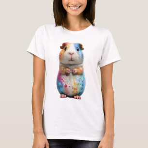 Regenboog Spat Guinea Pig Portret Vrouwen T-shirt