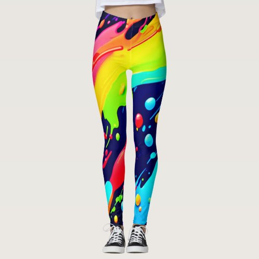 Regenboog Spat Kunst Leggings (Voorkant)