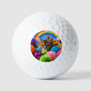 Regenboog Speeltijd Kitten Schattige Tabby Kat Golfballen