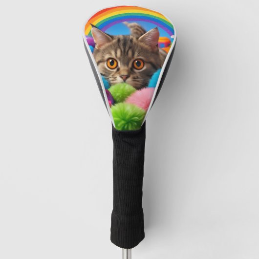 Regenboog Speeltijd Kitten Schattige Tabby Kat Golfheadcover (Voorkant)