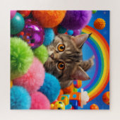 Regenboog Speeltijd Kitten Schattige Tabby Kat Legpuzzel (Horizontaal)
