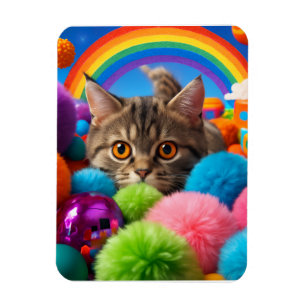 Regenboog Speeltijd Kitten Schattige Tabby Kat Magneet