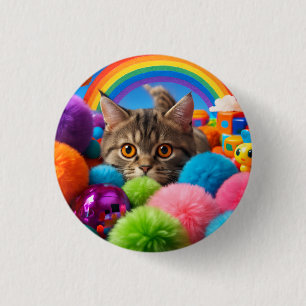 Regenboog Speeltijd Kitten Schattige Tabby Kat Ronde Button 3,2 Cm