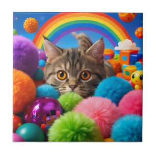 Regenboog Speeltijd Kitten Schattige Tabby Kat Tegeltje
