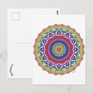 Regenboog Spiraal en Geometrische Bloem Mandala Briefkaart