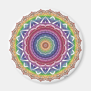 Regenboog Spiraal en Geometrische Bloem Mandala Magneet