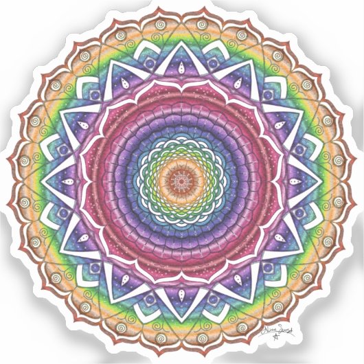 Regenboog Spiraal en Geometrische Bloem Mandala Sticker (Voorkant)